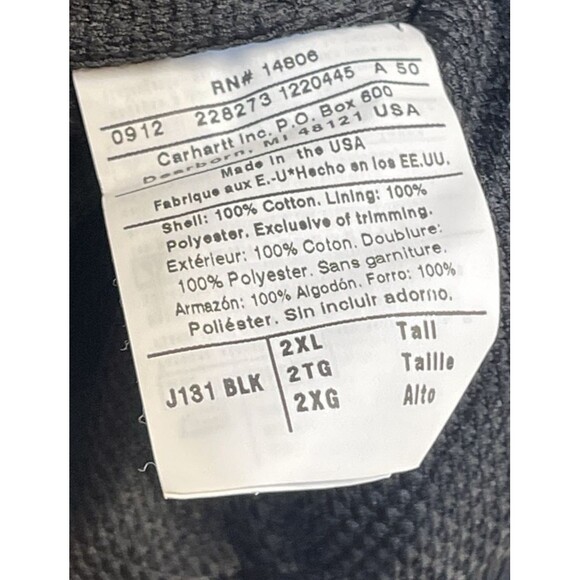 Vintage Carhartt Jacket Men's XXL Tall Canvas Duck Hooded Work Lined J131 BLK - Picture 7 of 11